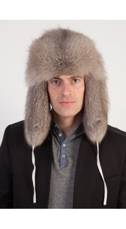 Natural grey fox fur hat - Russian style